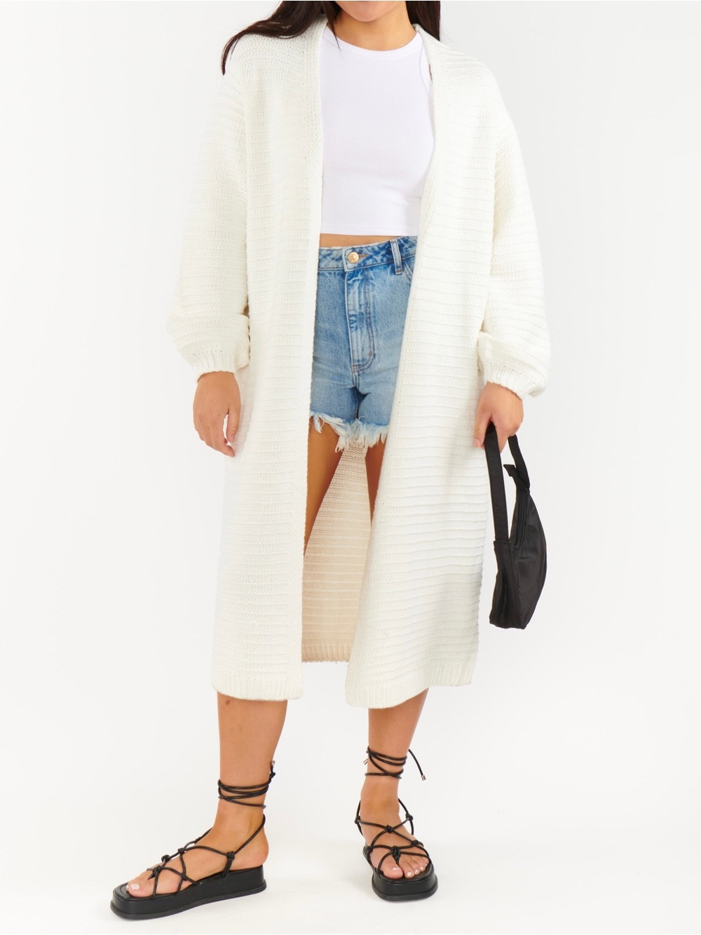 Show Me Your MuMu Long Cream Open-Front Knit Cardigan